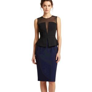NWOT LRK Peplum Dress Sz 8 Black Navy Knee Length Work Career Office Siren Event